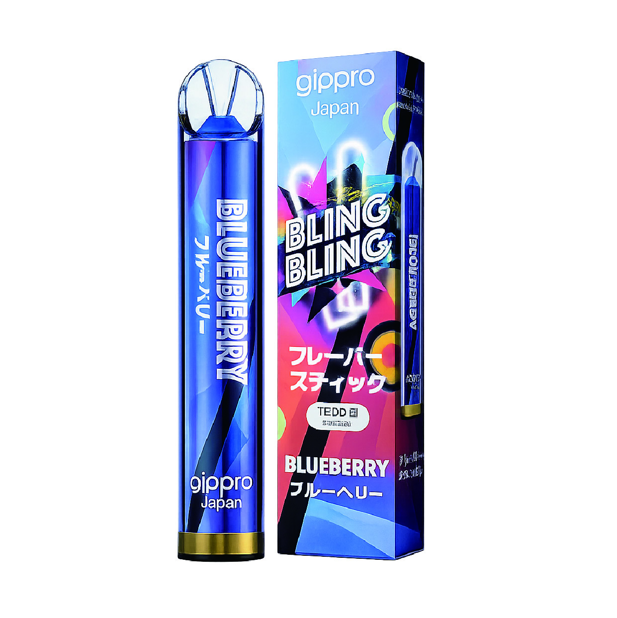 BLINGBLINGフレーバースティック--ブルーベリー☆光るVAPE　☆コアユーザーにお勧め　☆ノンニコチン・ノンタール　☆使い捨て　1200回吸引（個人差によります）☆