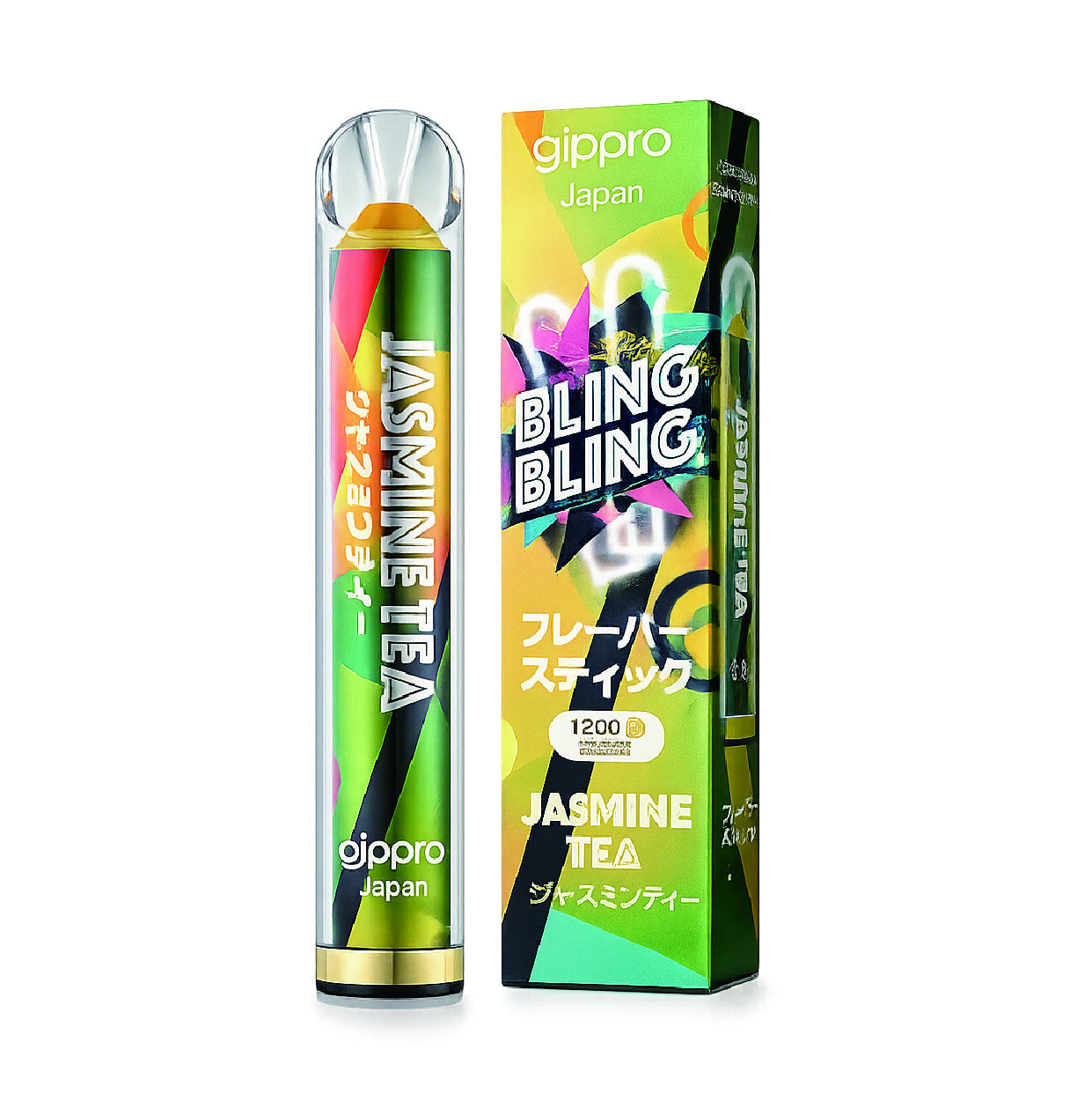 BLINGBLINGフレーバースティックーージャスミンティーー☆光るVAPE　☆コアユーザーにお勧め　☆ノンニコチン・ノンタール　☆使い捨て　1200回吸引（個人差によります）